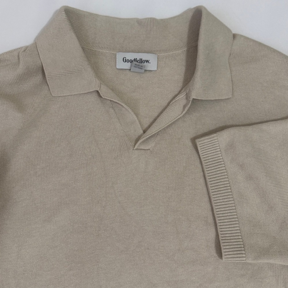 Goodfellow & Co Mens Beige Short Sleeve Knit Sweater Polo Shirt Large VN1273425